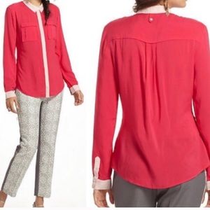 Anthropologie Maeve Bagatelle Button Down Hot Pink